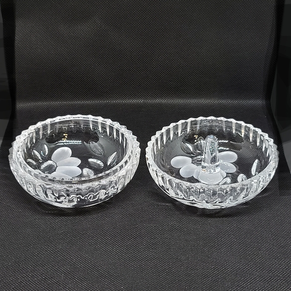 Vintage Princess House Lead Crystal 2 Pc Ring Dish in Heritage Floral Pattern - Picture 2 of 7